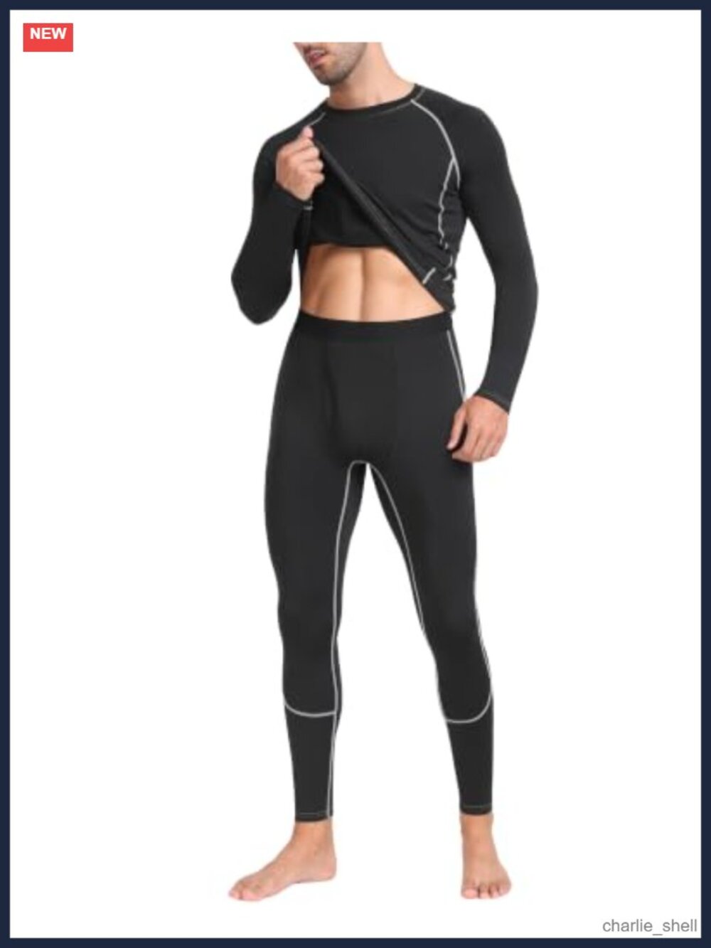 Mens Thermal Underwear Set Fleece Lined Base Layer Long Johns Fly 4-Way Stretch